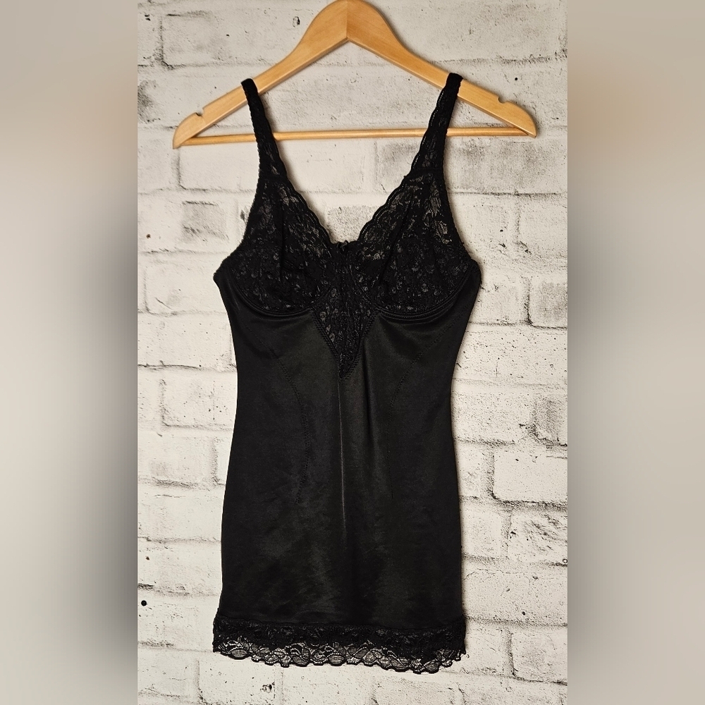 Vintage Grenier Black Lace Slip Dress Shapewear Chemise Size Large (38)
